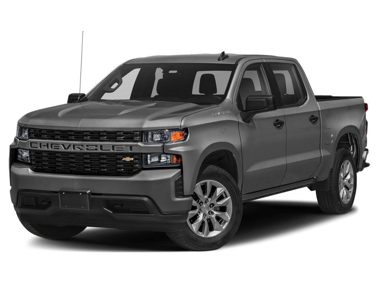 Gray (Satin Steel Metallic) 2021 Chevrolet Silverado 1500 Custom Crew Cab 4WD Pickup Truck Four-Wheel Drive Automatic