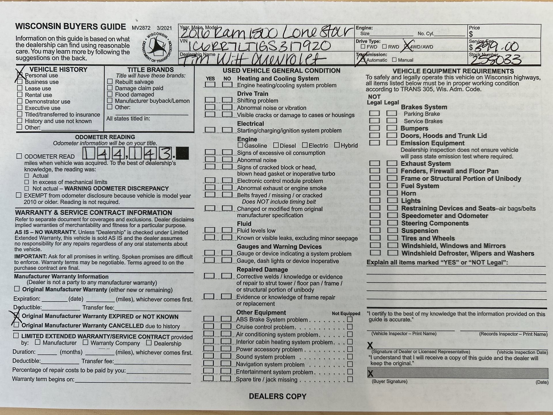2016 RAM 1500 SLT Crew Cab 4WD