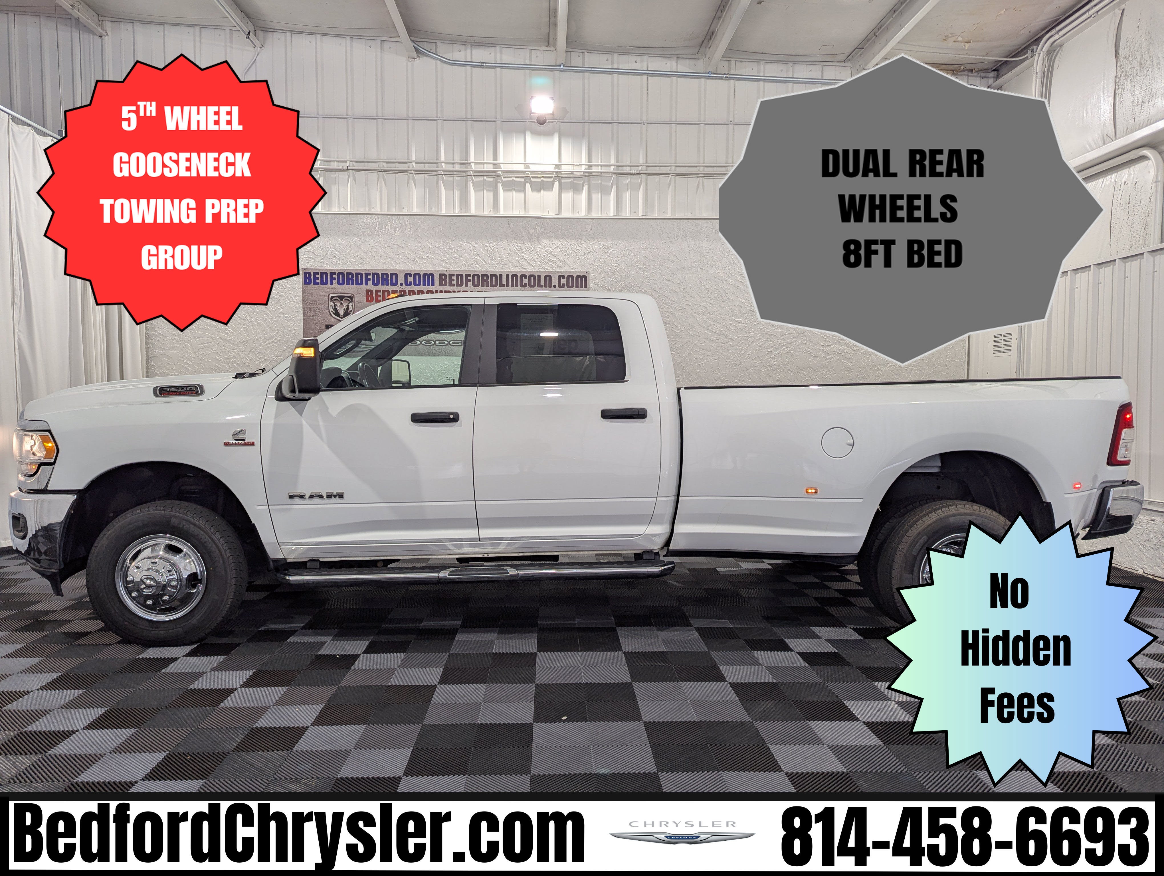 Bright White Clearcoat 2024 RAM 3500 Big Horn Crew Cab LB DRW 4WD Pickup Truck Four-Wheel Drive Automatic