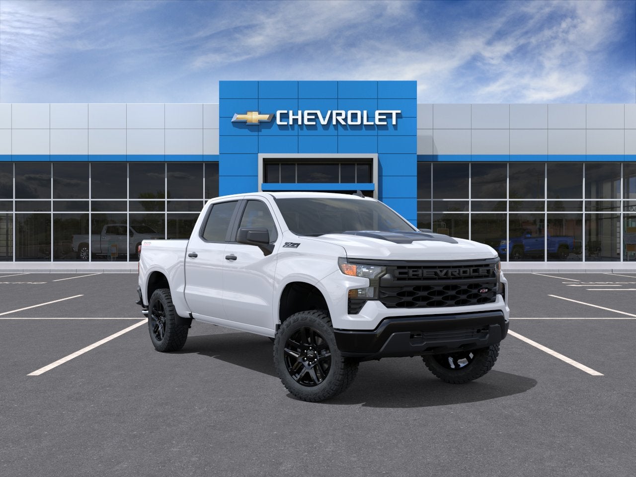 Summit White 2026 Chevrolet Silverado 1500 Custom Trail Boss Crew Cab 4WD Pickup Truck Four-Wheel Drive Automatic