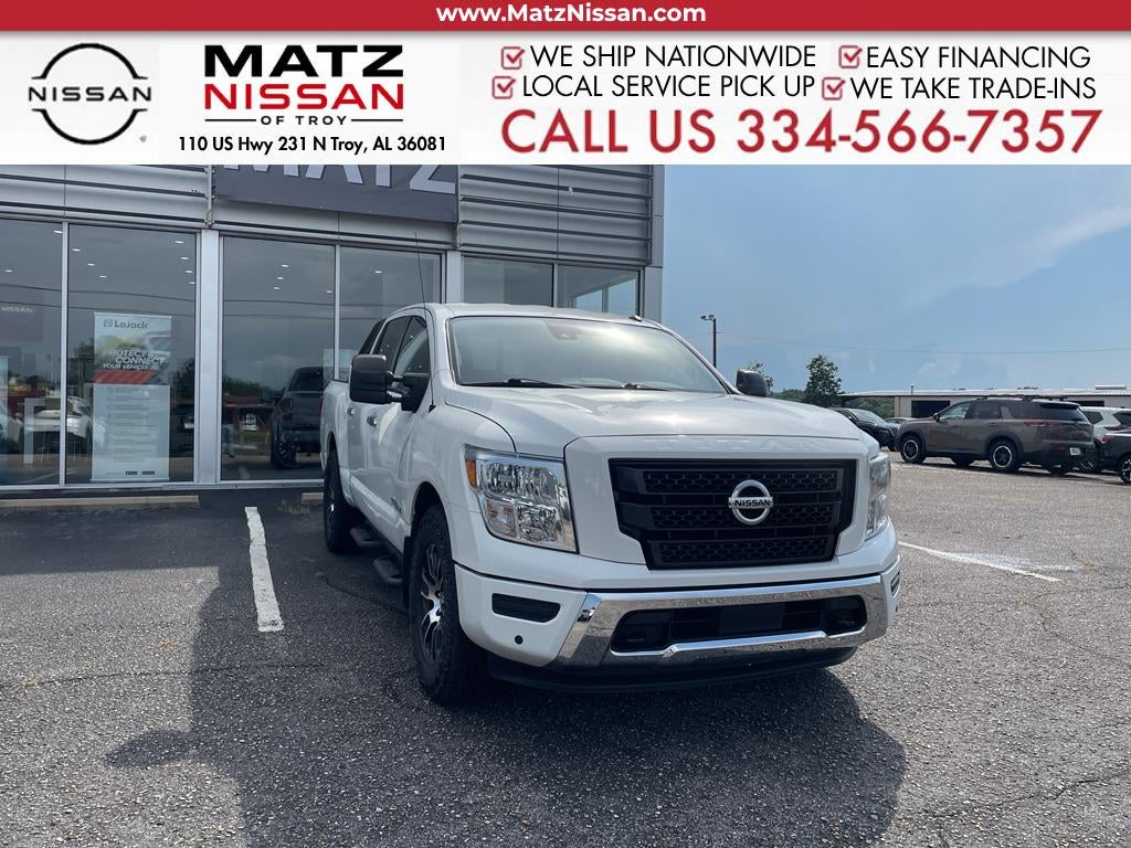 Glacier White 2021 Nissan Titan Pickup Truck Four-Wheel Drive 9-Speed Automatic