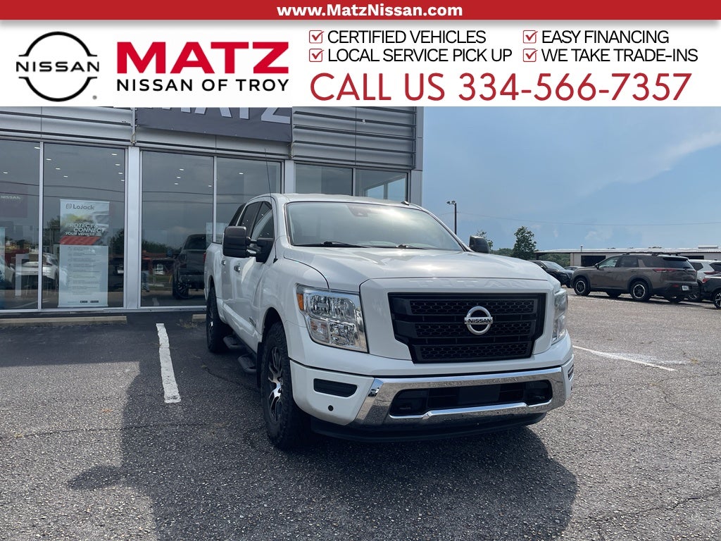 Glacier White 2021 Nissan Titan Pickup Truck Four-Wheel Drive 9-Speed Automatic