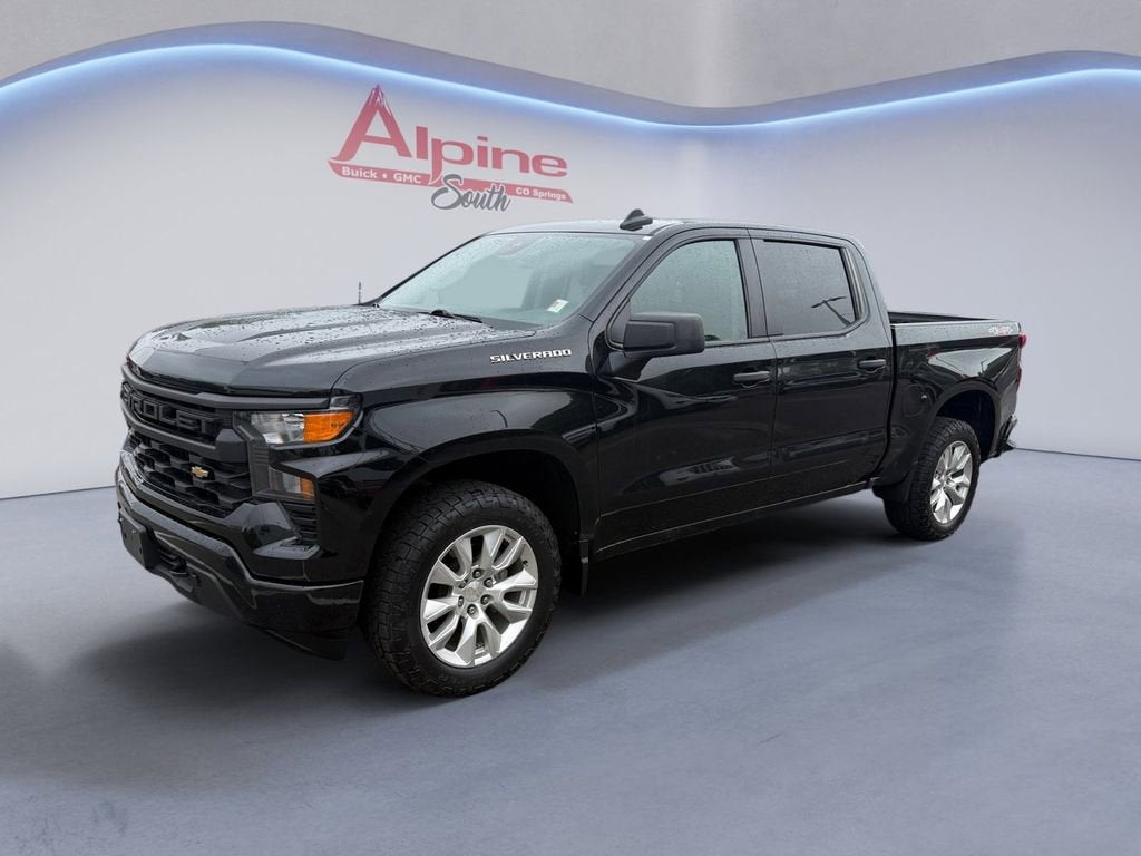 Black 2023 Chevrolet Silverado 1500 Custom Crew Cab 4WD Pickup Truck Four-Wheel Drive Automatic