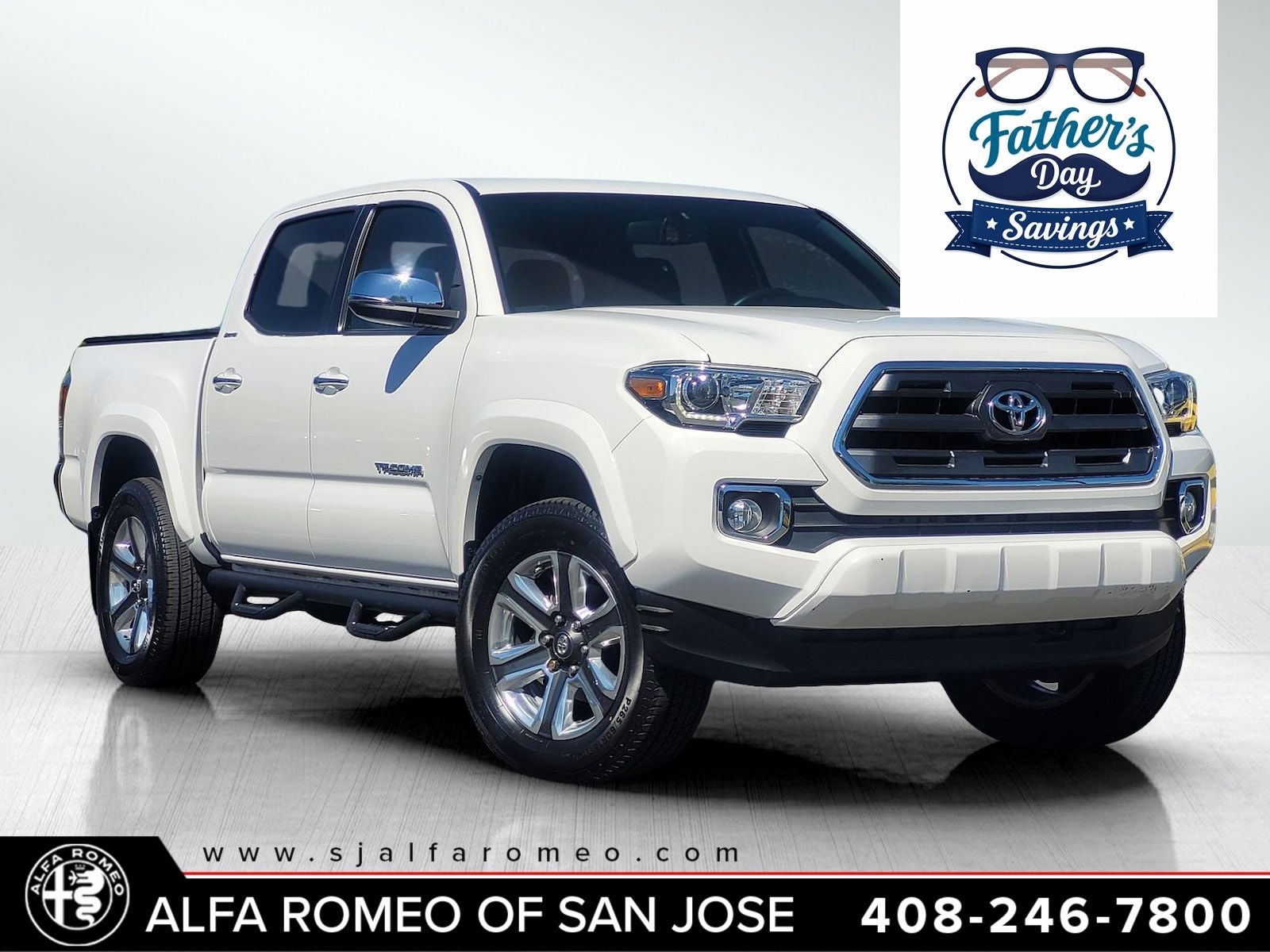 Super White 2017 Toyota Tacoma Limited V6 Double Cab 4WD Pickup Truck Four-Wheel Drive 6-Speed Automatic