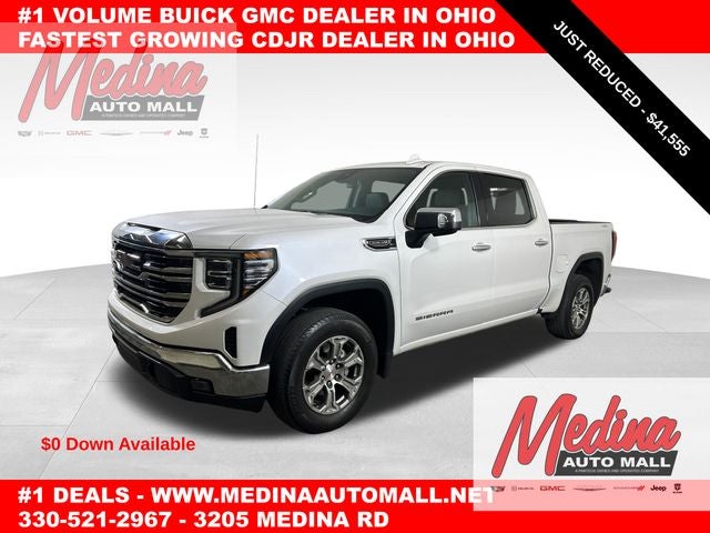 White Frost Tricoat 2023 GMC Sierra 1500 SLT Crew Cab 4WD Pickup Truck Four-Wheel Drive Automatic