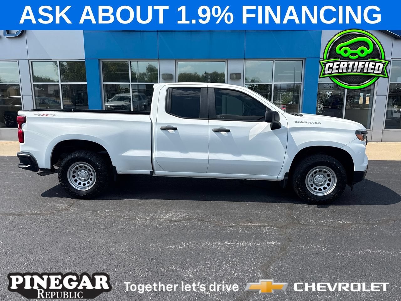 Summit White 2023 Chevrolet Silverado 1500 Pickup Truck Four-Wheel Drive Automatic