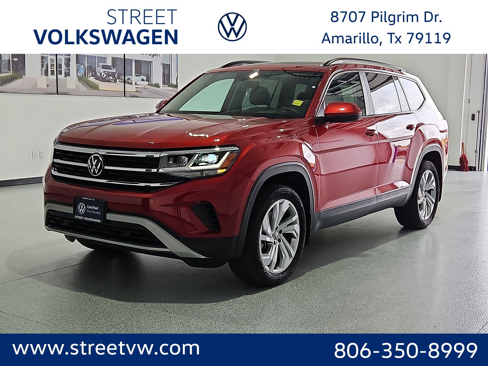 Red Metallic 2023 Volkswagen Atlas V6 SE FWD with Technology SUV / Crossover Front-Wheel Drive Automatic