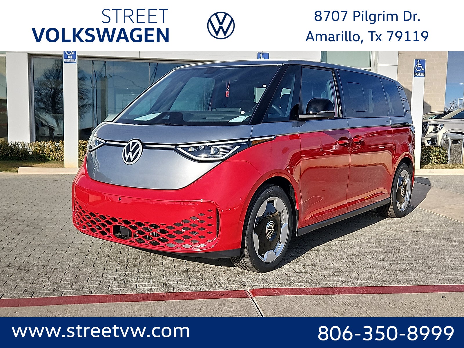 Cherry Red & Metro Silver 2025 Volkswagen ID.Buzz Pro S Plus 4Motion Minivan All-Wheel Drive Automatic