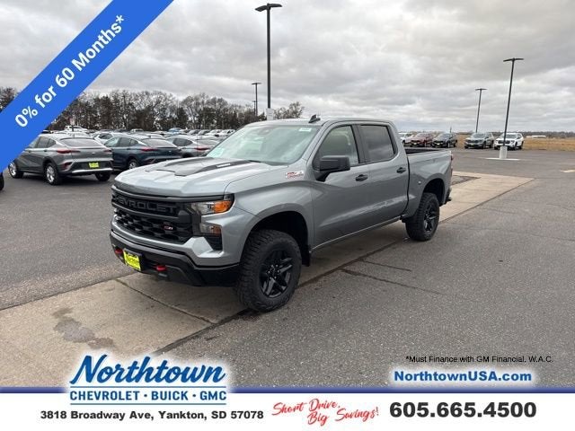 Sterling Gray Metallic 2026 Chevrolet Silverado 1500 Custom Trail Boss Crew Cab 4WD Pickup Truck Four-Wheel Drive Automatic