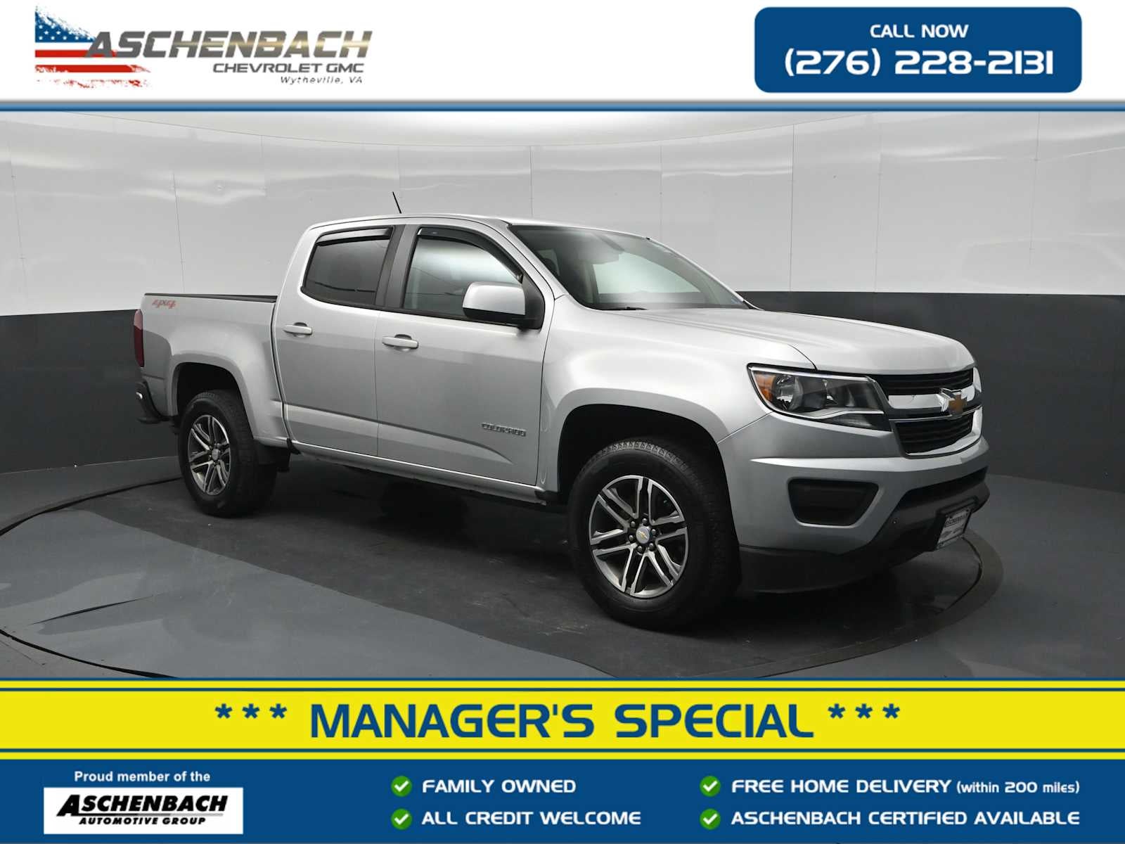 Silver Ice Metallic 2020 Chevrolet Colorado Pickup Truck Four-Wheel Drive Automatic