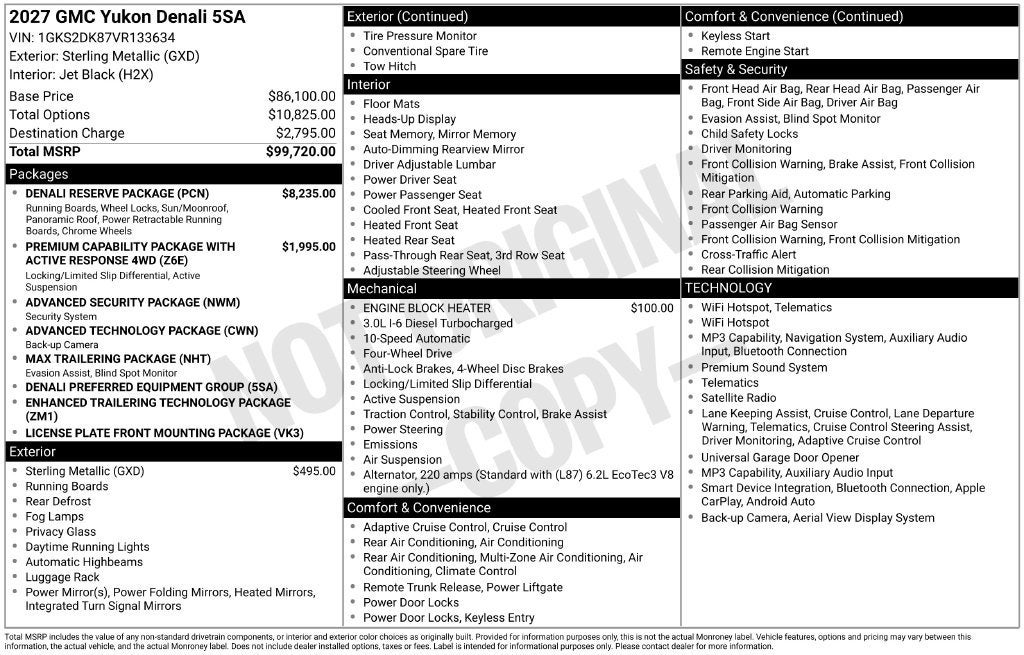 Sterling Metallic 2027 GMC Yukon SUV / Crossover Four-Wheel Drive Automatic
