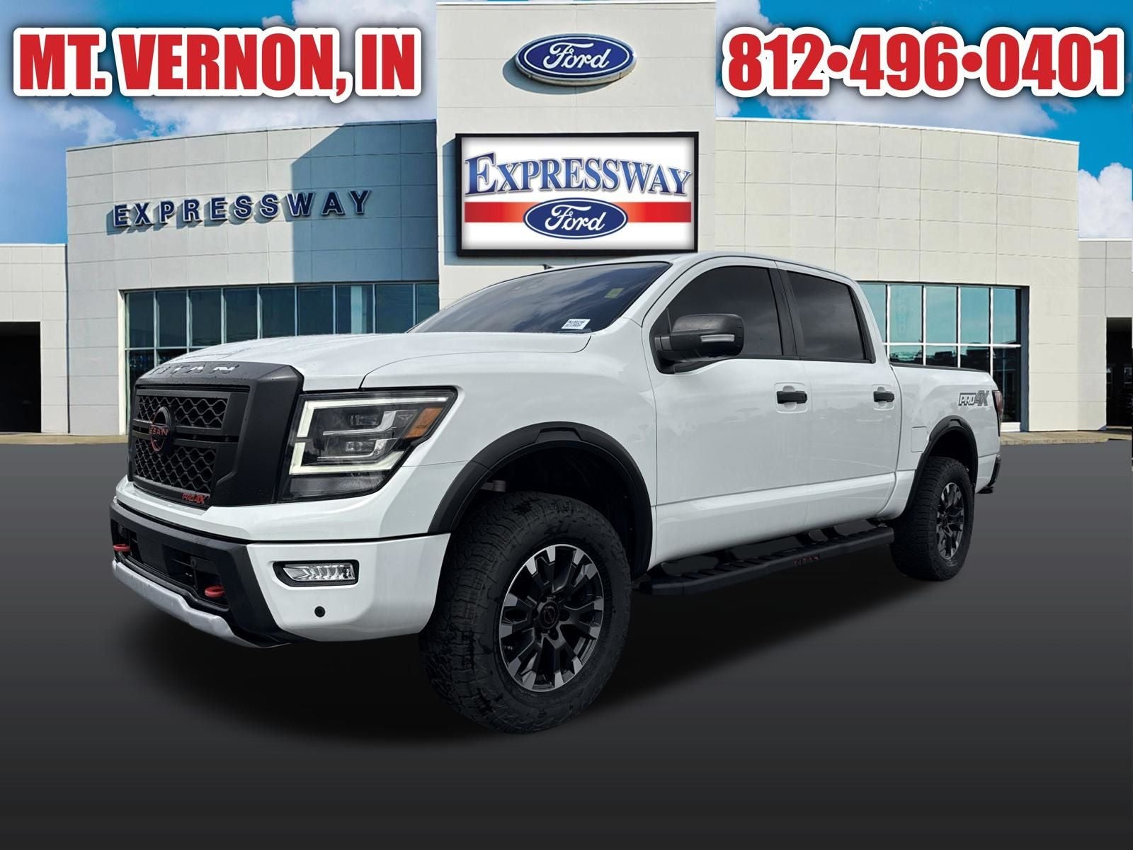 Glacier White 2023 Nissan Titan Pickup Truck Four-Wheel Drive Automatic