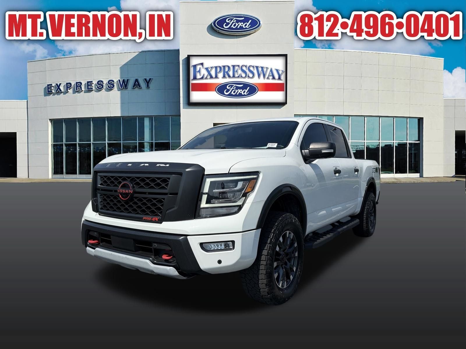 Glacier White 2023 Nissan Titan Pickup Truck Four-Wheel Drive Automatic
