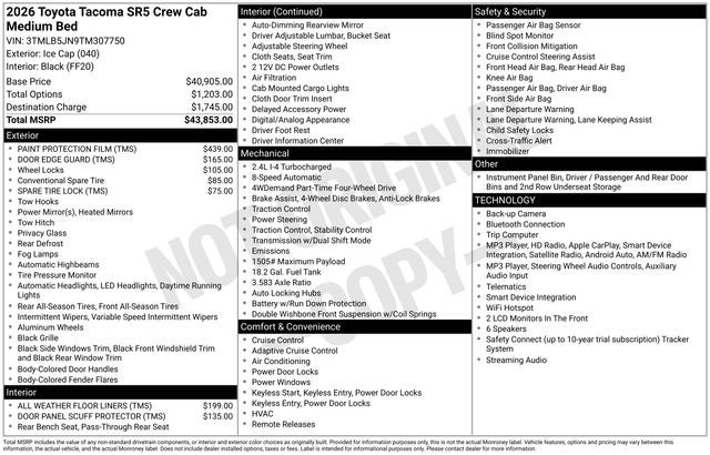 Ice Cap 2026 Toyota Tacoma Pickup Truck Four-Wheel Drive 8-Speed Automatic