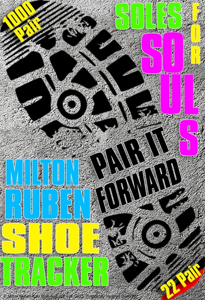 We will track our progress as we reach for our 1,000 pairs of shoes goal with this shoe! Stay connected with us on Facebook to stay updated!