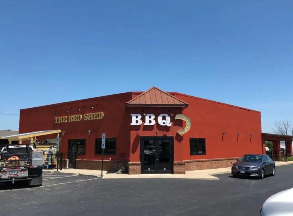 Front facing image of the Red Shed BBQ in Marysville, Ohio.