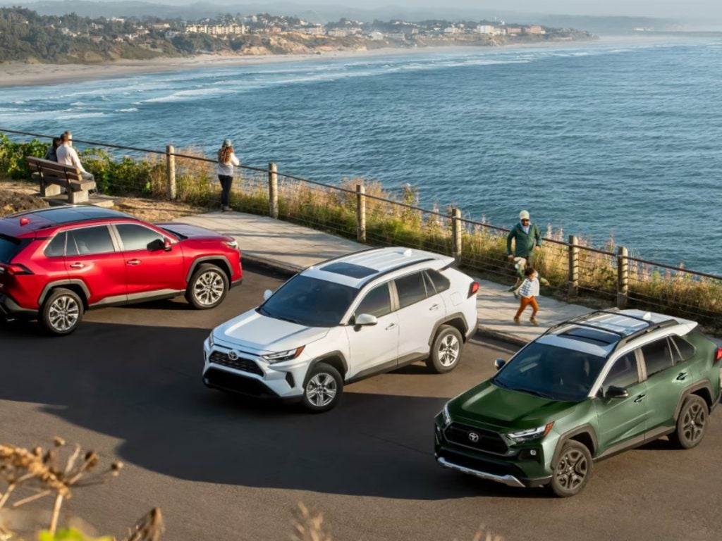 three different Toyota RAV4 trim levels