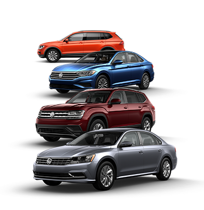 a column of volkswagen vehicles