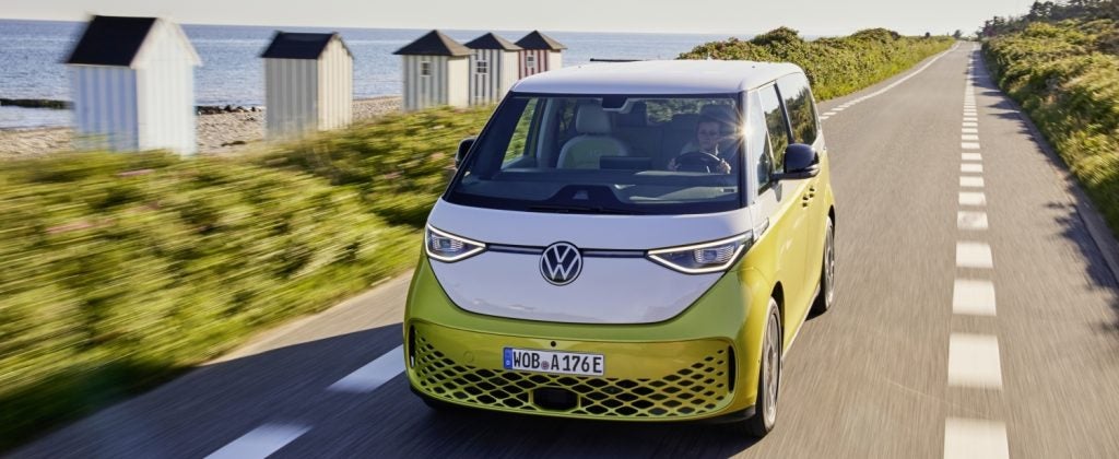 The ID. Buzz European model on the road driving.