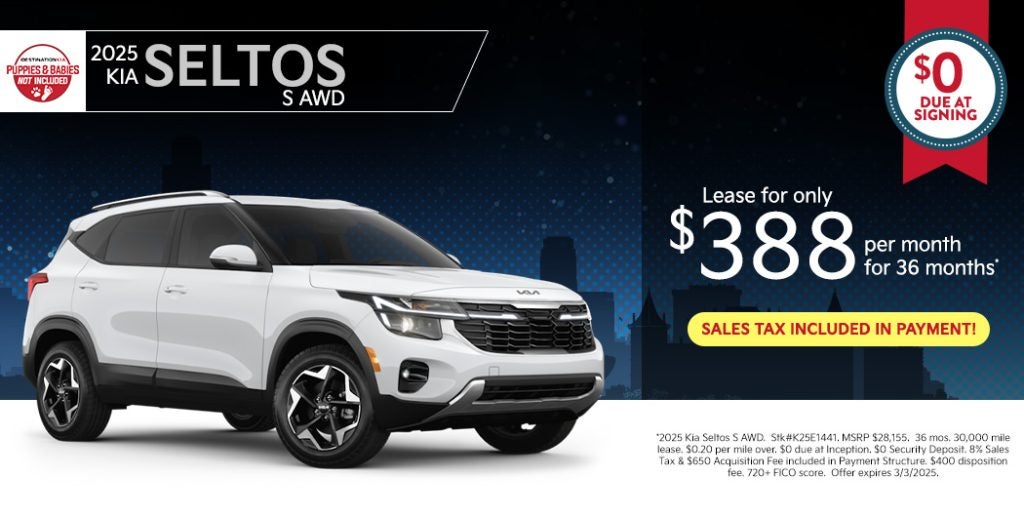 2025 Kia Seltos S AWD – Lease for $388/month for 36 months
