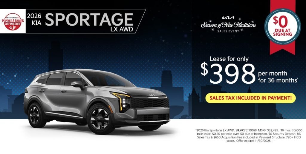 2026 Kia Sportage LX AWD – $0 Due at Signing | $398/Month for 36 Months (Tax Included)