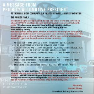 COVID-19 Response | Priority Toyota Chesapeake in Chesapeake, VA