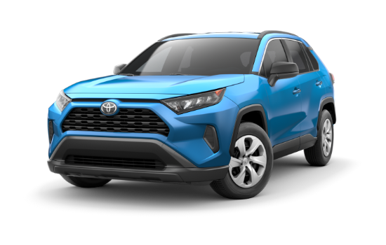 A blue 2019 Toyota RAV4 LE