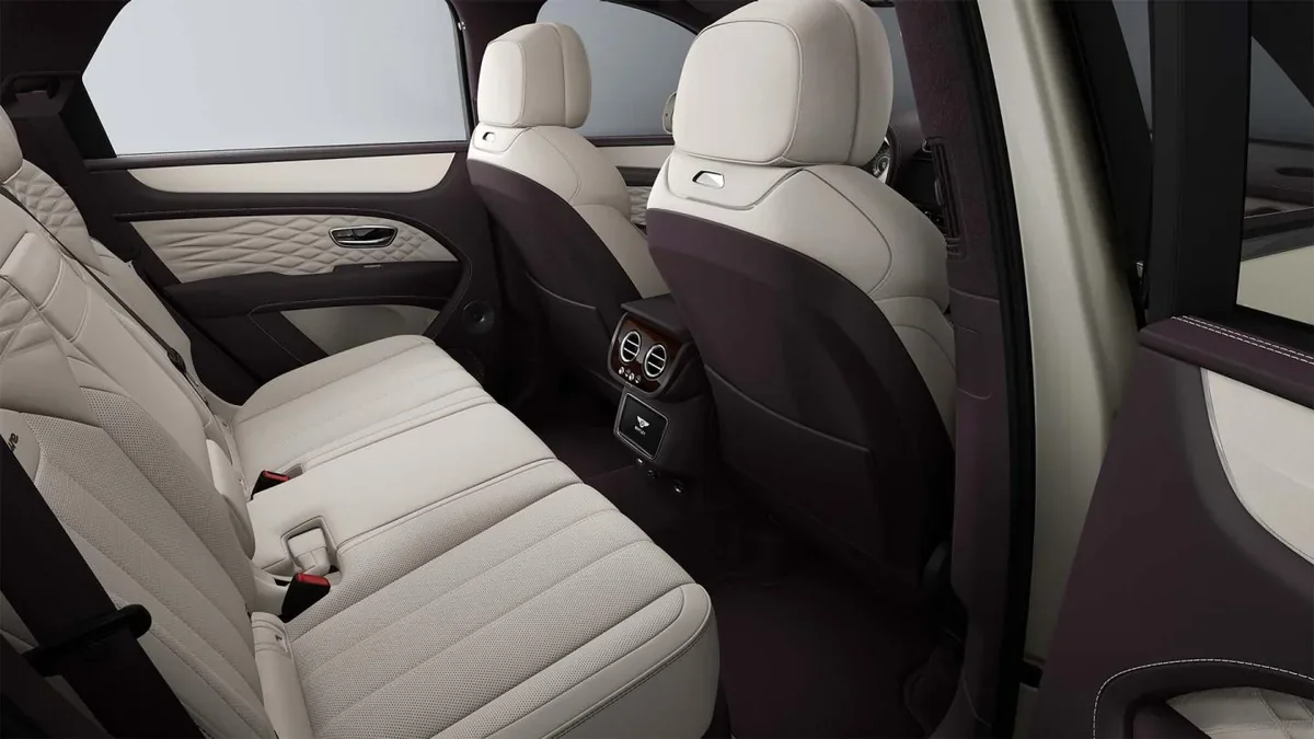 Current Bentley Bentayga Azure rear cabin with quilted leather upholstery