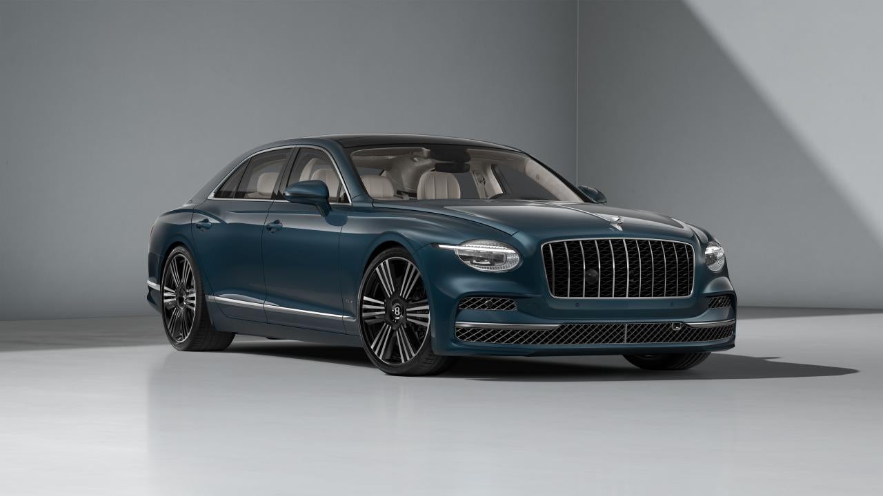 Bentley Flying Spur Azure in Dark Teal, front three-quarter view
