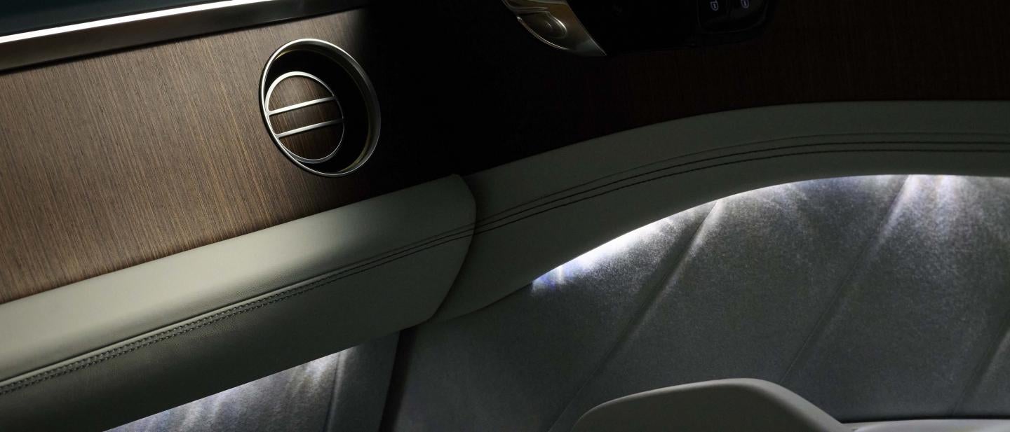 Official Bentley Torcal preview showing passenger-side interior materials and an air vent