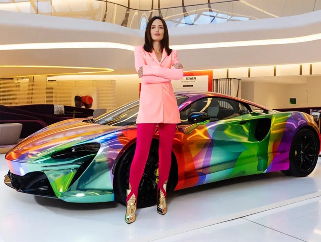 Artist Nat Bowen with Art Car