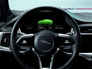 Interior shot of Jaguar I-Pace steering wheel