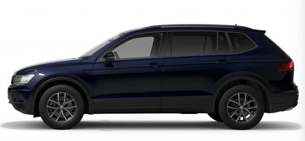 The 2021 Volkswagen Tiguan in Atlantic Blue Metallic.