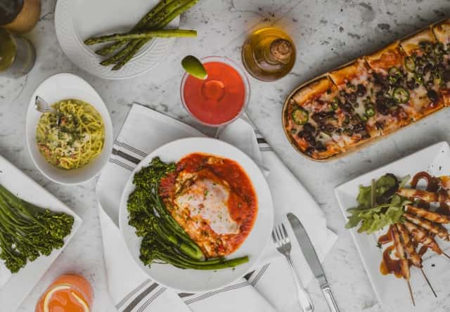 Assorted dish on white ceramic plates