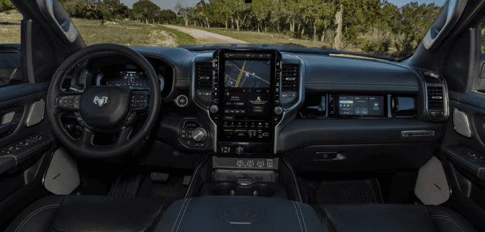Luxury interior cabin of Ram 1500 featuring digital dashboard display