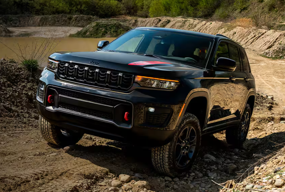 Black 2027 Jeep Grand Cheorkee driving off-road