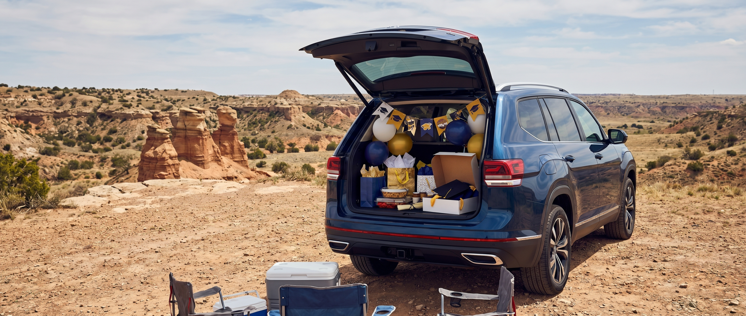 Volkswagen Atlas cargo area loaded with graduation party supplies in Amarillo, TX