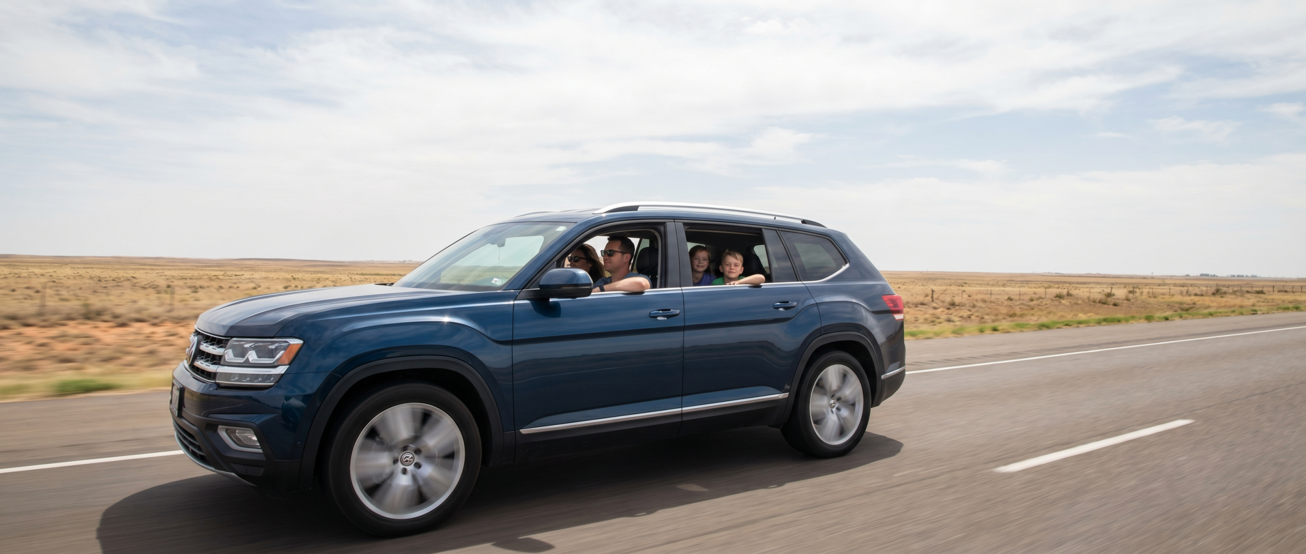 Volkswagen Atlas driving on I-40 near Amarillo TX showcasing highway comfort