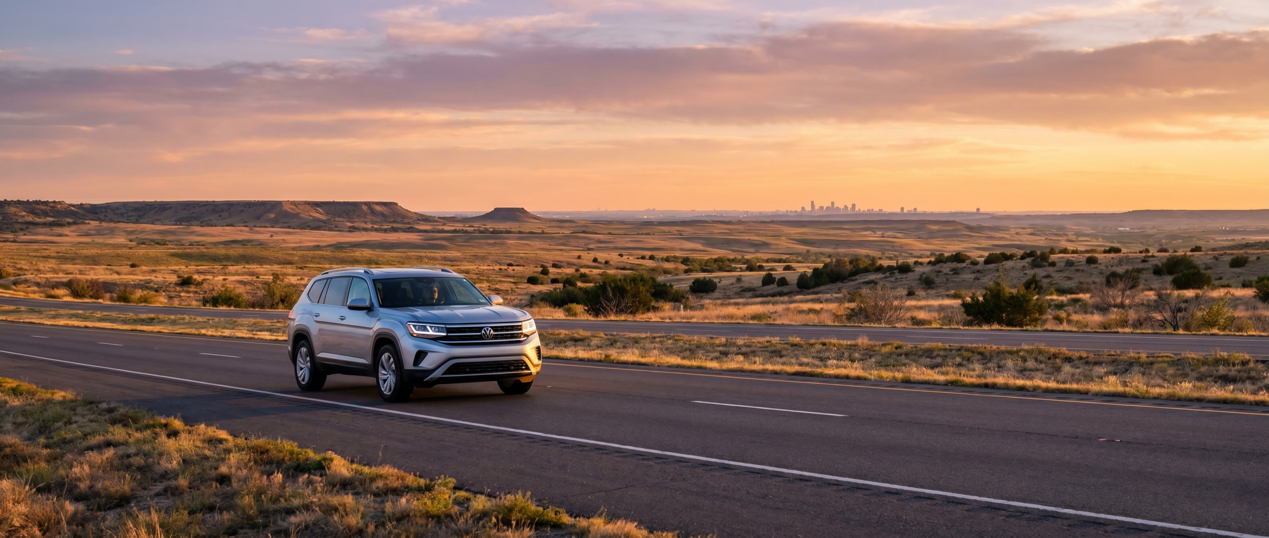 Volkswagen Atlas on a Texas highway road trip from Amarillo TX to Austin TX