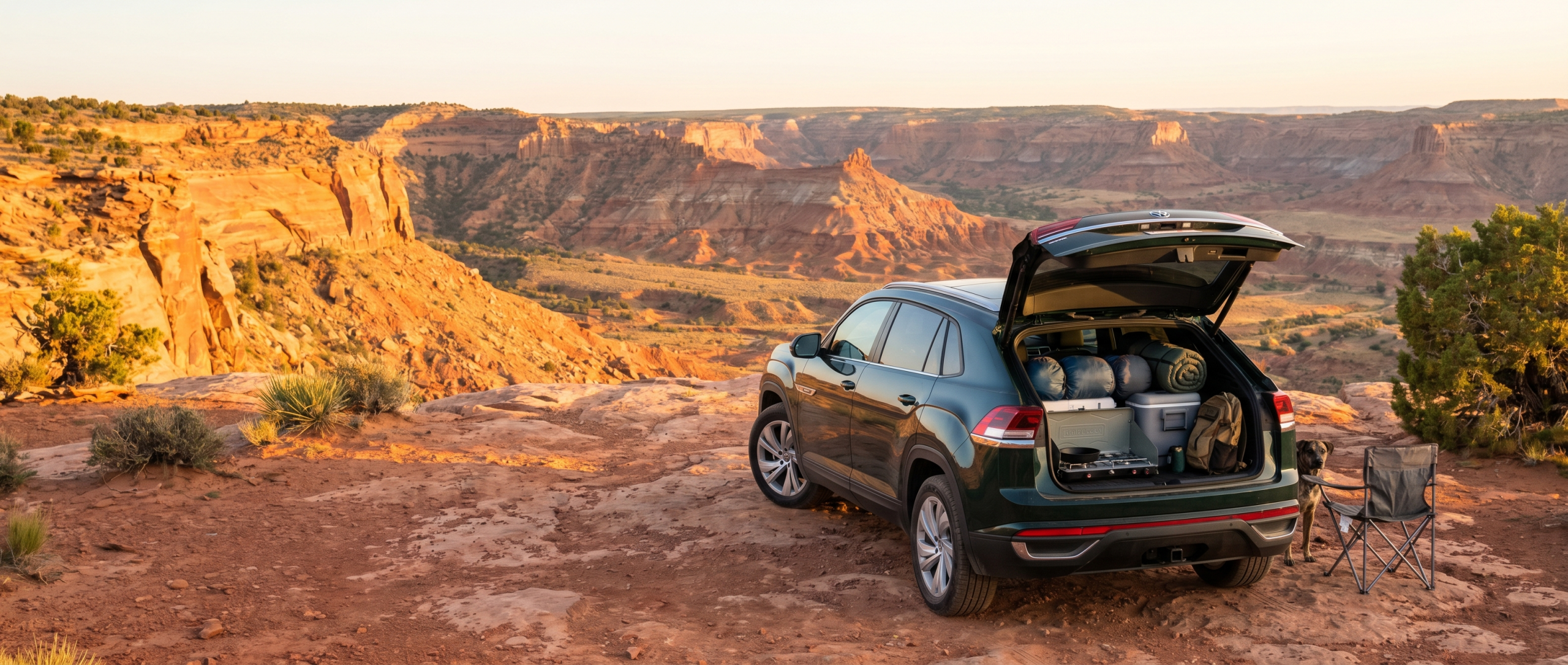 Volkswagen Atlas loaded with camping gear at Palo Duro Canyon State Park near Amarillo, TX