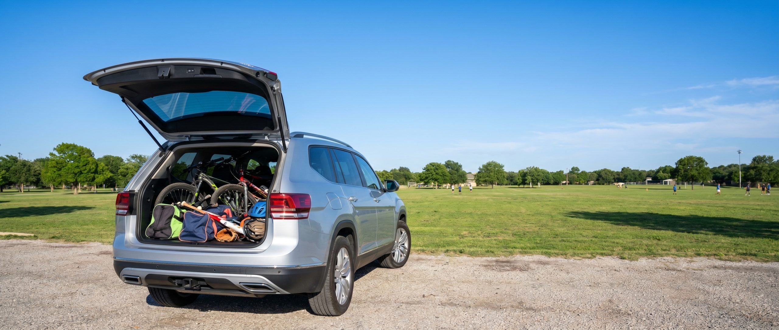 Volkswagen Atlas cargo space loaded with sports gear near John Stiff Memorial Park in Amarillo, TX