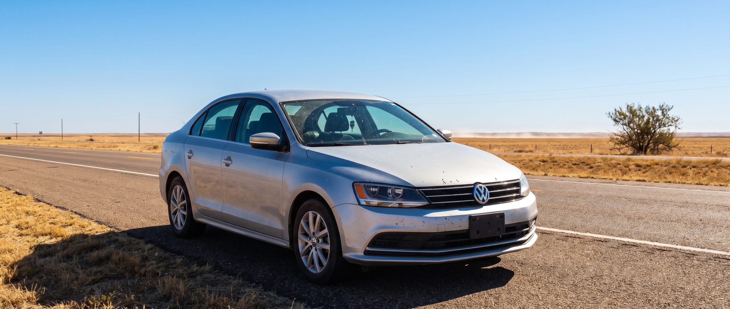 Volkswagen Jetta parked in Amarillo TX summer landscape ideal for daily commuting