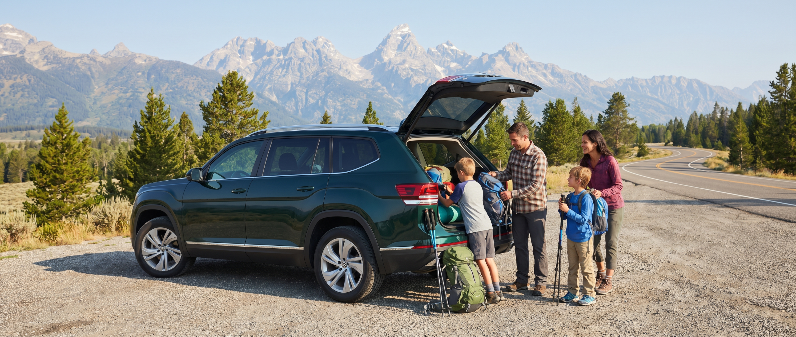 Volkswagen Atlas at mountain overlook during road trip from Amarillo, TX
