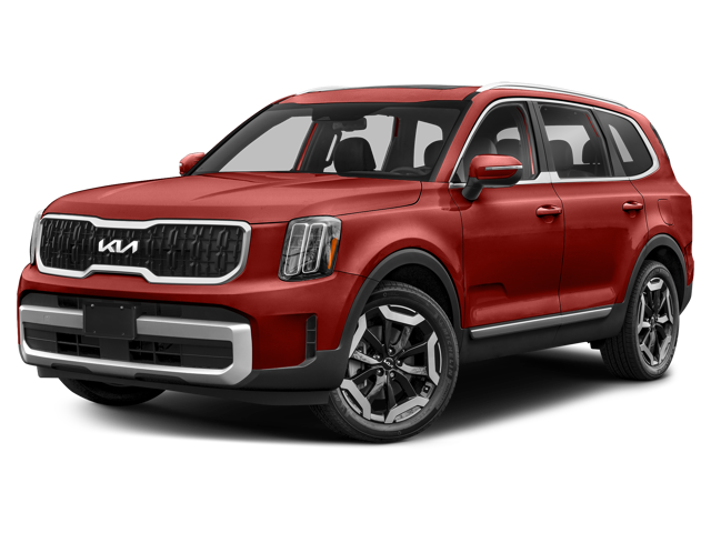 2023 Kia Telluride SUV is displayed, showcasing its modern design with a bold front grille and sleek headlights. 