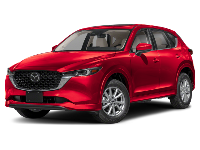 The Mazda CX-5 in a striking red, featuring a modern SUV design.
