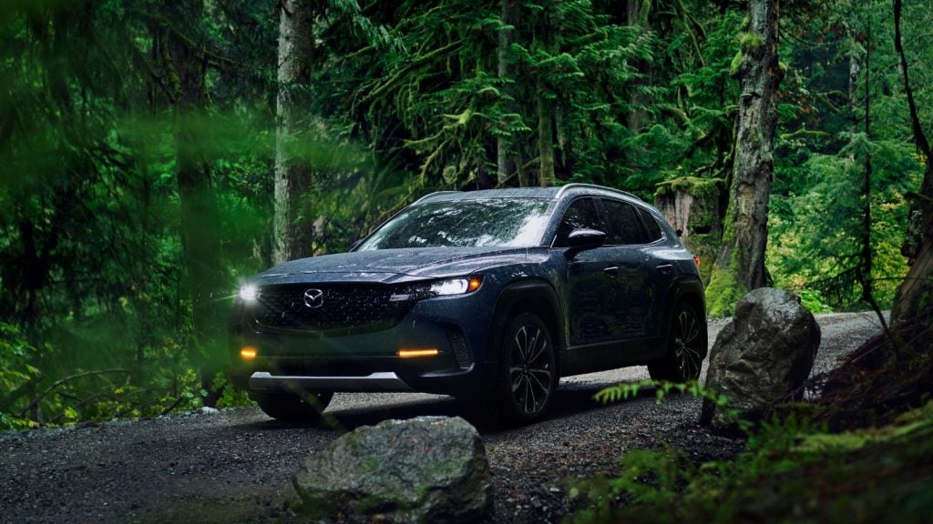 Mazda CX-50, a compact crossover, showcasing its sporty design and fun driving experience.