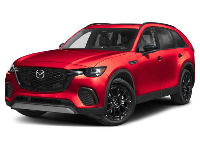 A front three-quarter view of a red Mazda CX-70 SUV.
