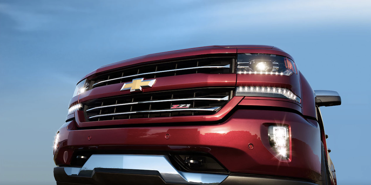 red chevy silverado at front angle