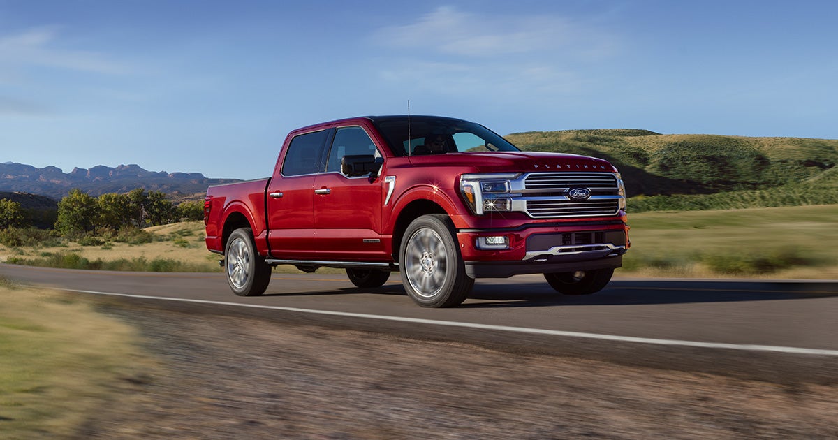 A red Ford F-150 Platinum Plus