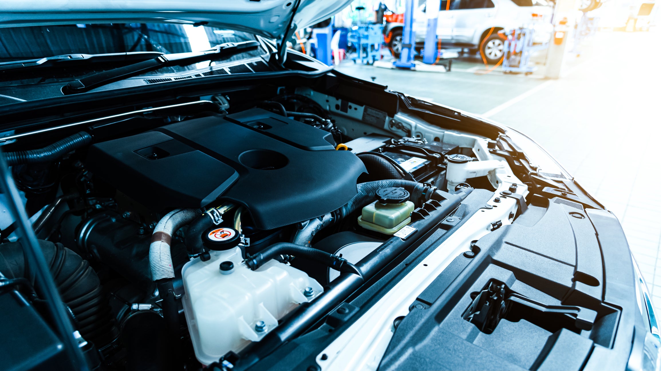 Opened car hood